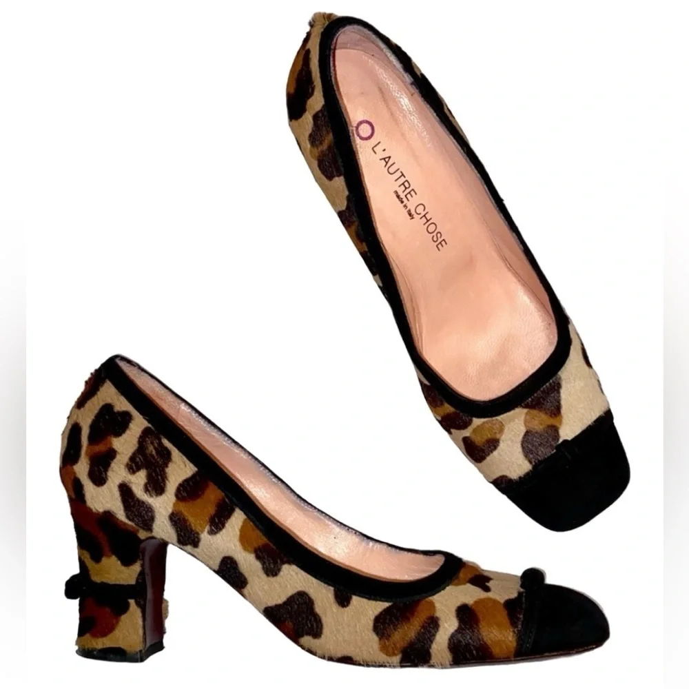 🎉 HOST PICK 🎉L’autre Chose Leopard Leather Fur Heels 37 7